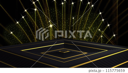 Image of gold pattern over fireworks on black background 115775659