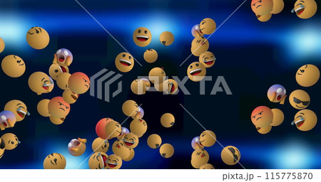 Image of emoji icons floating on blue background Image of emoji icons floating on blue background 115775870