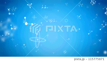 Image of white molecules floating on blue background Image of white molecules floating on blue background 115775871