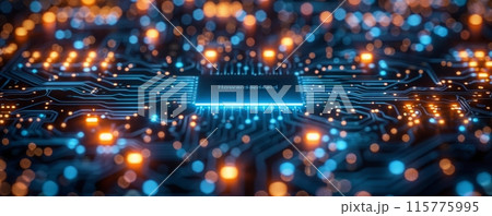 Inner system of highly powerful technology with microchips representing futuristic technology Inner system of highly powerful technology with microchips representing futuristic technology 115775995
