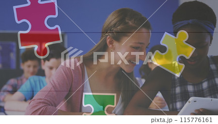 Image of puzzle over diverse students 115776161
