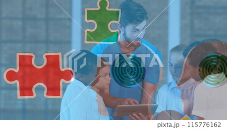 Image of puzzle over diverse students Image of puzzle over diverse students 115776162