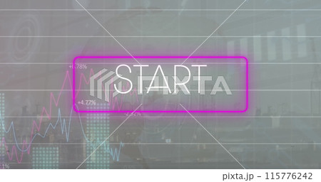 Image of illuminated rectangle, graphs with changing numbers and globe over city Image of illuminated rectangle, graphs with changing numbers and globe over city 115776242
