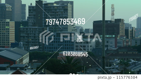 Image of numbers processing over cityscape Image of numbers processing over cityscape 115776384