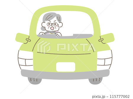 車の運転中に危険を感じるシニア女性のイラスト 115777002