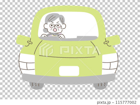 車の運転中に危険を感じるシニア女性のイラスト 115777002