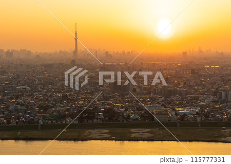 東京の夕暮れ 千葉県側から東京都方面を望む 東京の夕暮れ 千葉県側から東京都方面を望む 115777331