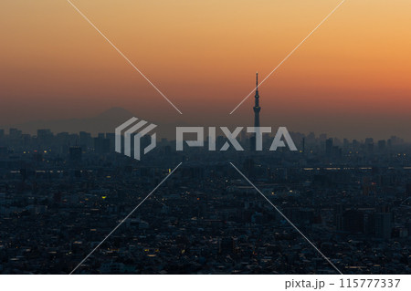 東京の夕暮れ　千葉県側から東京都方面を望む 115777337