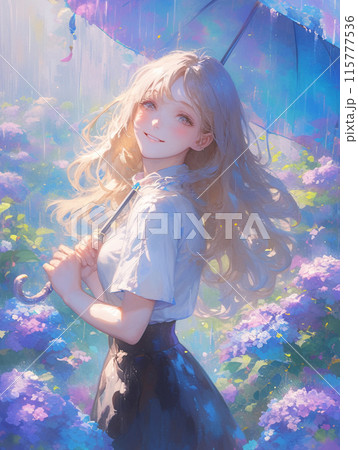 紫陽花の少女のイラスト素材 [115777536] - PIXTA