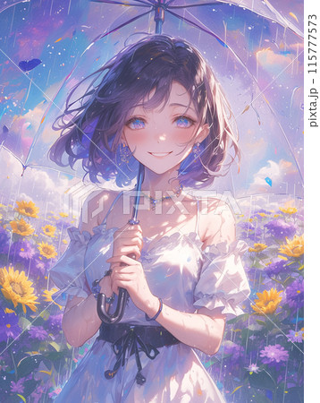 紫陽花と少女の風景のイラスト素材 [115777573] - PIXTA
