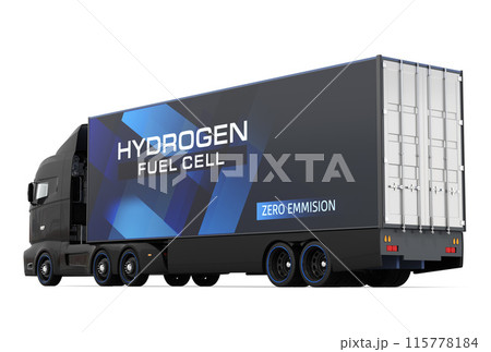 白バックにシルバー色のFCVトラックのイメージ。燃料電池電動トラックのコンセプト。 115778184