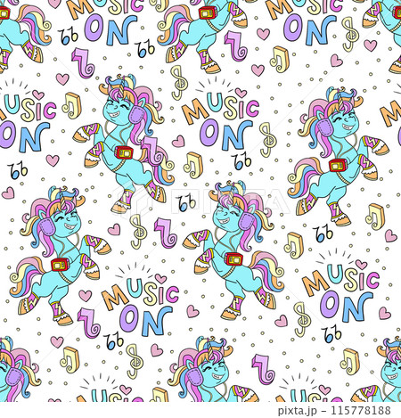 Seamless music unicorns pattern on a white background 115778188