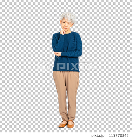 Depressed senior woman - Full body photo PNG with transparent background precisely cut out by hand Depressed senior woman - Full body photo PNG with transparent background precisely cut out by hand 115778845
