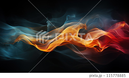 Colorful smoke billowing against a dark background 115778885