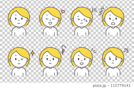 Simple female facial expression set 03_yellow Simple female facial expression set 03_yellow 115779141