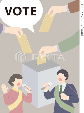 候補者と投票箱に投票する様子のベクターイラスト 115779283