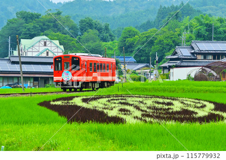 山岡町の田んぼを走る 明知鉄道の赤い列車 山岡町の田んぼを走る 明知鉄道の赤い列車 115779932