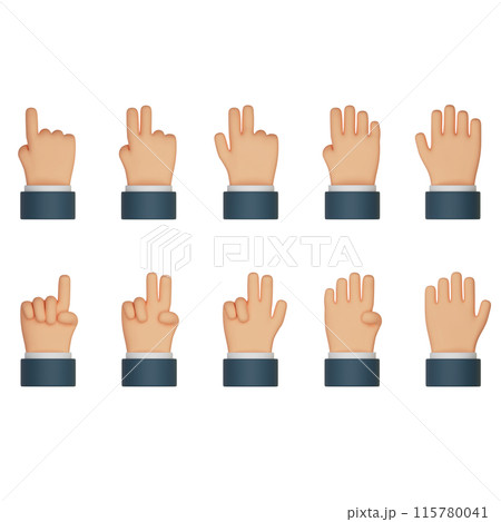 number counting finger hands 3D icon set 115780041
