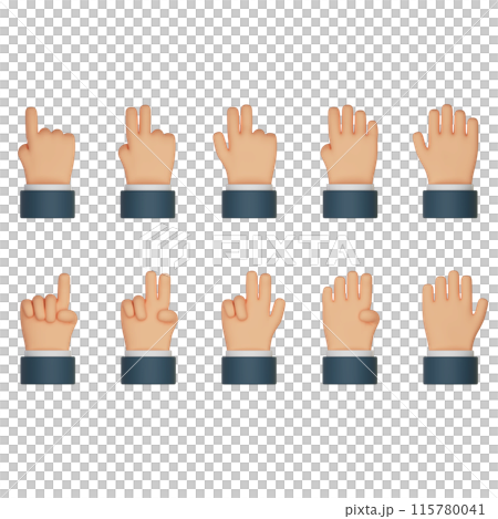 number counting finger hands 3D icon set 115780041