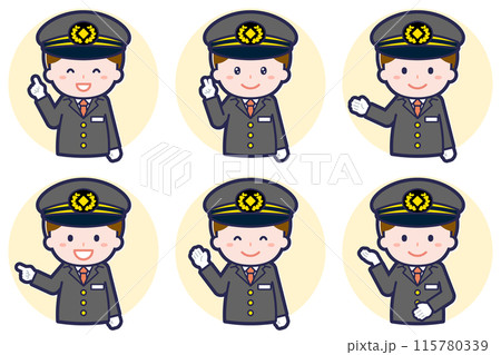 男性運転士のポーズセット_03 115780339