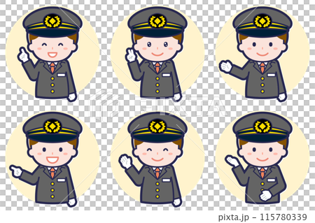 男性運転士のポーズセット_03 115780339