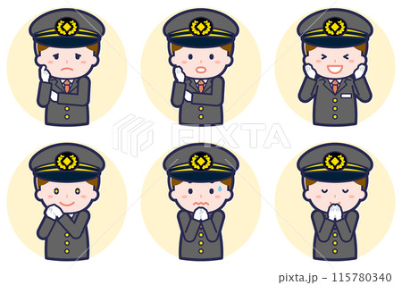 男性運転士のポーズセット_04 115780340