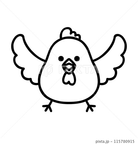 ゆるかわニワトリ・線画・モノクロ 115780915