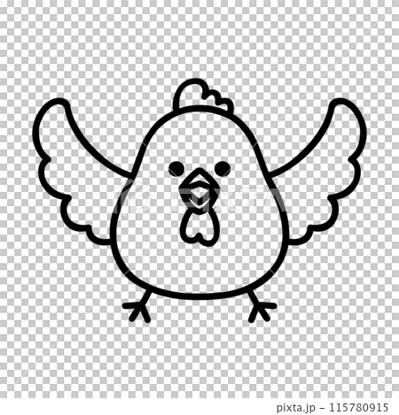 ゆるかわニワトリ・線画・モノクロ 115780915