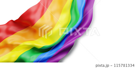 Pride month banner design of rainbow flag on white background with copy space 3D render 115781334
