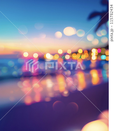 美しい南国のビーチの夕景と光の玉ボケ AI画像 美しい南国のビーチの夕景と光の玉ボケ AI画像 115782434