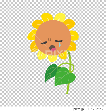Cute sunflower character crying face 115782447