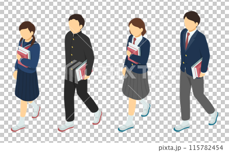 アイソメトリックイラスト:教科書ノートを持って歩く学生 アイソメトリックイラスト:教科書ノートを持って歩く学生 115782454
