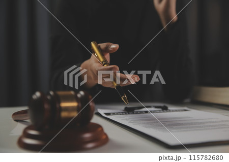 Law theme, gavel or mallet of the judge, lawyer enforcement officers, evidence-based cases taken into account in the court abount business, legislation. 115782680