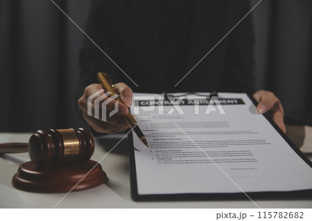 Law theme, gavel or mallet of the judge, lawyer enforcement officers, evidence-based cases taken into account in the court abount business, legislation. 115782682
