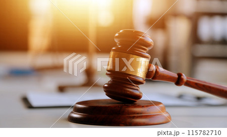 Law theme, gavel or mallet of the judge, lawyer enforcement officers, evidence-based cases taken into account in the court abount business, legislation. 115782710