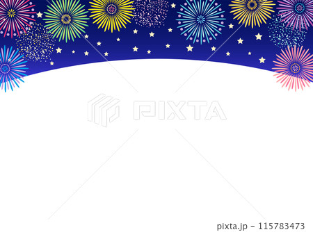 おしゃれな夏祭りの花火フレーム背景4紺色 115783473