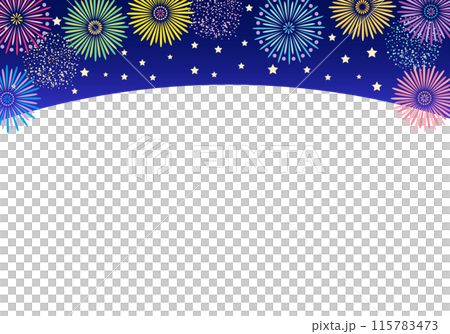 おしゃれな夏祭りの花火フレーム背景4紺色 115783473