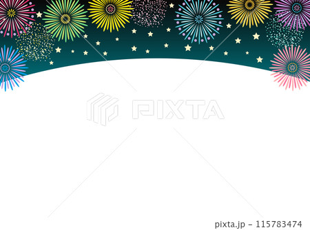 おしゃれな夏祭りの花火フレーム背景4緑色 115783474