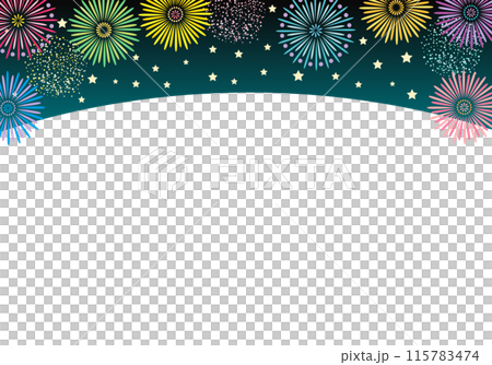 おしゃれな夏祭りの花火フレーム背景4緑色 115783474