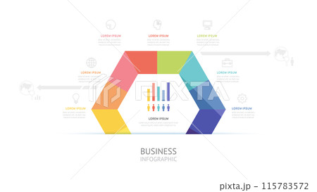 Vector hexagon pie chart infographic template 7 steps for business. Vector hexagon pie chart infographic template 7 steps for business. 115783572