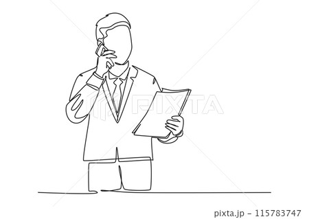 Continuous one line drawing young manager call recruitment manager with cellphone and ask application letter from applicant. Employee recruitment. Single line draw design vector graphic illustration 115783747
