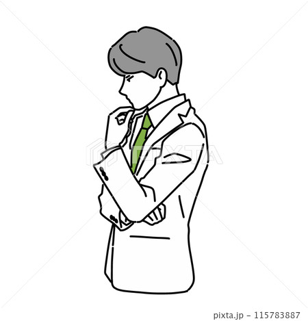 あごに手を当てて考える男性の横顔 115783887