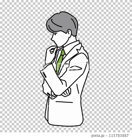 あごに手を当てて考える男性の横顔 115783887