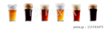Set of beer cocktails with foam isolated on white background 115783975