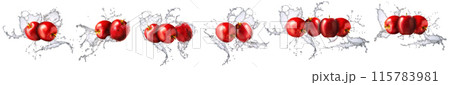 Group of fruits with water splash like red apple on white background 115783981