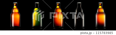 Set of bottle of beer or cider isolated on black background 115783985