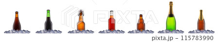 Set of bottle of beer or cider isolated on white background 115783990