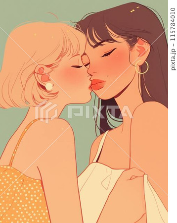 美女二人がキスをするシーン 115784010