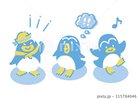 ひんやりカラーのペンギンイラスト 115784046