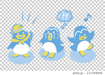 ひんやりカラーのペンギンイラスト 115784046